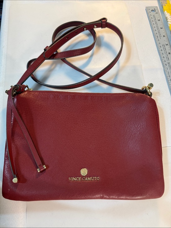 Vince Camuto Handbags - Vince Camuto Burgundy Leather Crossbody with Gold Logo 7” x 10” strap 22” appx